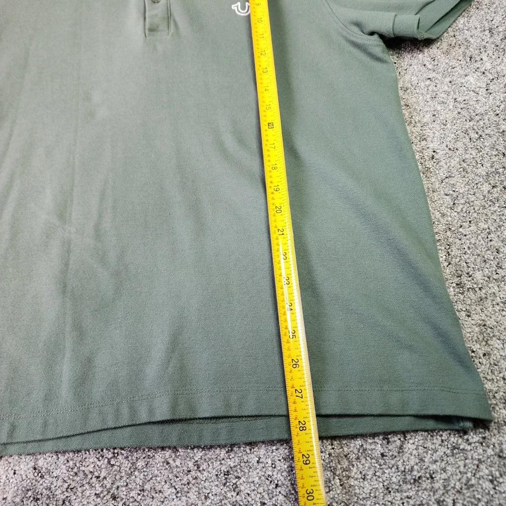 True Religion Polo Shirt Mens Large Green Short Sleeve Horseshoe Logo‎ Excellent